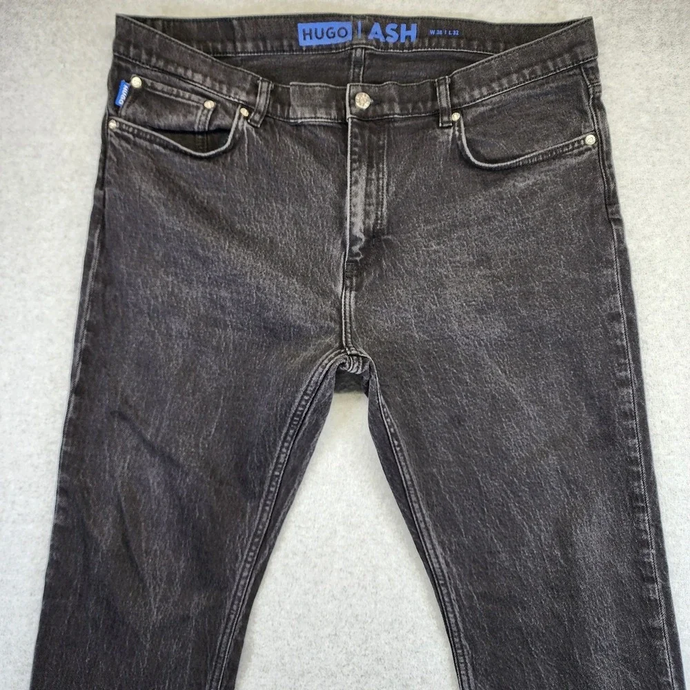 Hugo Boss Ash Mens 38x32 Slim Fit Dark Black Wash Denim